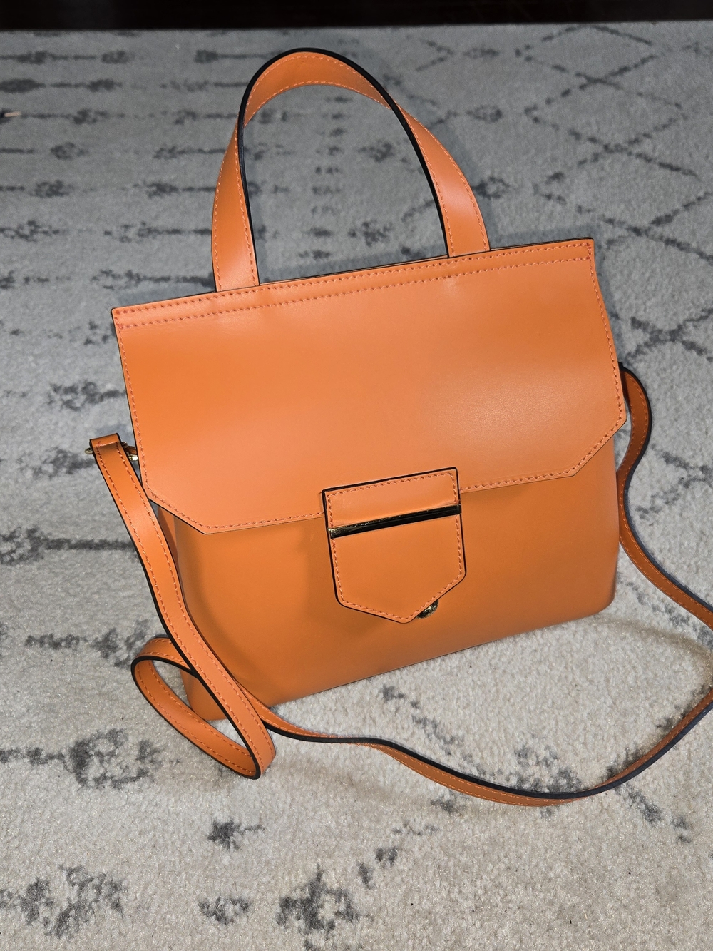 Tano Leather Orange Structured Top-Handle Crossbody Bag